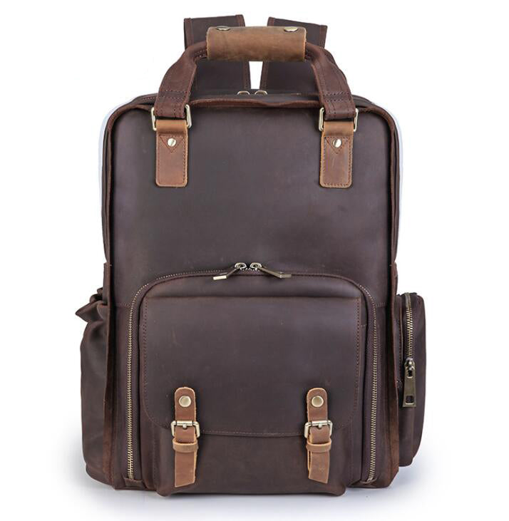 Men's Genuine Leather Backpack Laptop Bag Outdoor Retro Detachable Liner