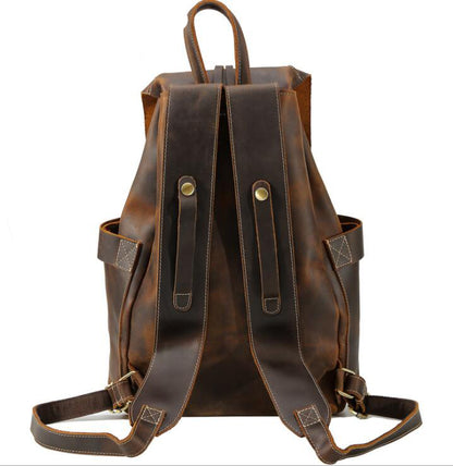 Men's Genuine Leather Backpack Laptop Bag Retro Recreational Locomotive Student