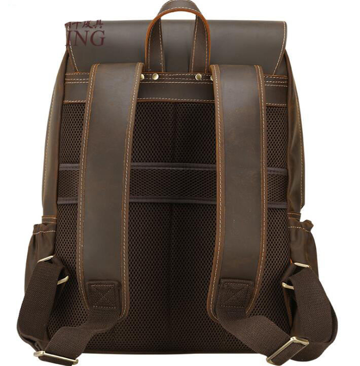 Men's Genuine Leather Backpack Laptop Bag Large Capacity Retro Outdoor