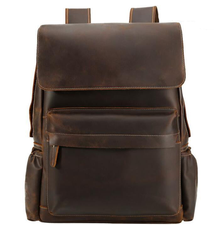 Men's Genuine Leather Backpack Laptop Bag Large Capacity Retro Outdoor