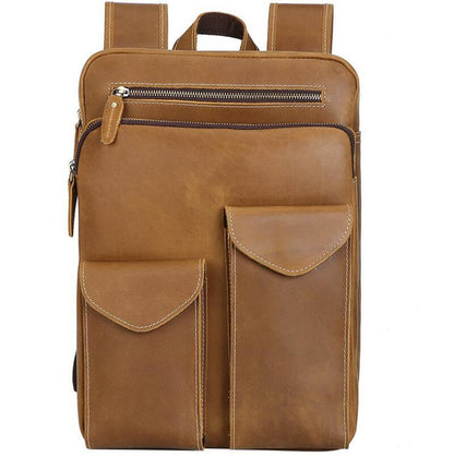 Men's Genuine Leather Backpack Laptop Bag Retro Large-capacity Casual Travel