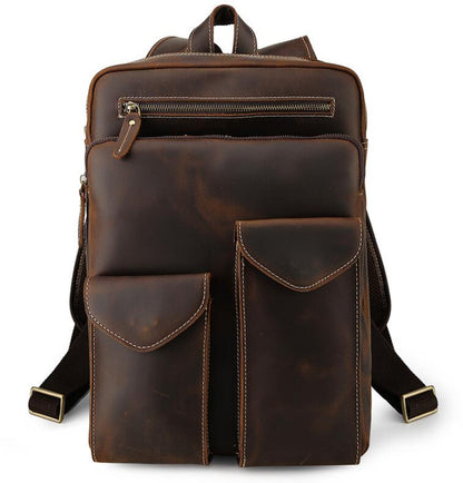 Men's Genuine Leather Backpack Laptop Bag Retro Large-capacity Casual Travel