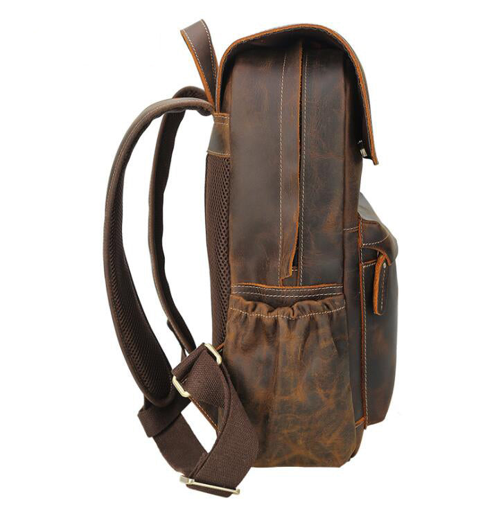 Men's Genuine Leather Backpack Laptop Bag Outdoor Casual Large Capacity Travel