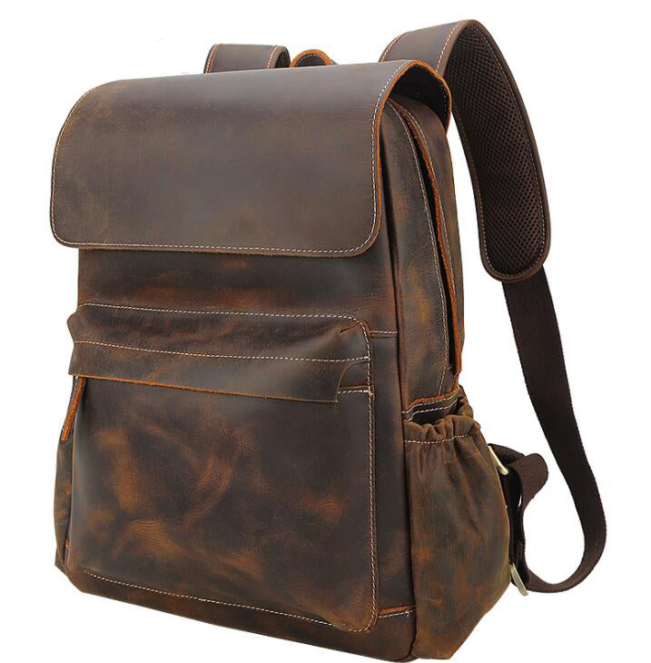 Men's Genuine Leather Backpack Laptop Bag Outdoor Casual Large Capacity Travel