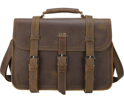 Men's Genuine Leather Briefcase Laptop Bag Retro Outdoor Travel School Dual Backpack