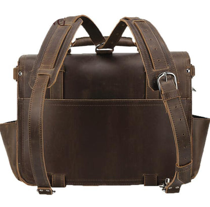 Men's Genuine Leather Briefcase Laptop Bag Retro Outdoor Travel School Dual Backpack