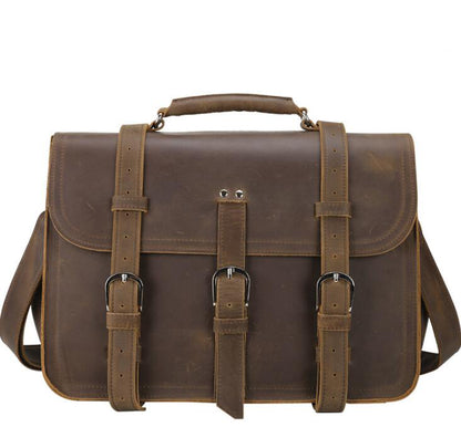 Men's Genuine Leather Briefcase Laptop Bag Retro Outdoor Travel School Dual Backpack