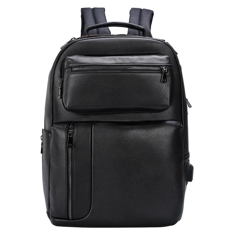 Men's Genuine Leather Backpack Laptop Bag USB Chaging Travel Large Capacity