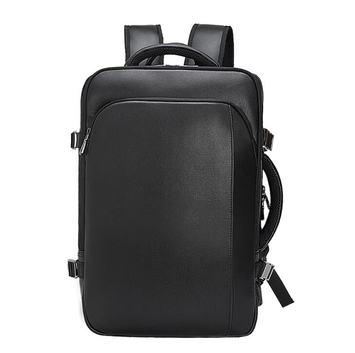 Men's Genuine Leather Backpack Laptop Bag Expandable Multi-level Multi-functional Business