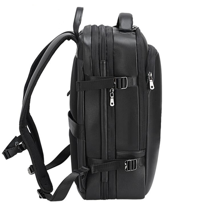 Men's Genuine Leather Backpack Laptop Bag Expandable Multi-level Multi-functional Business