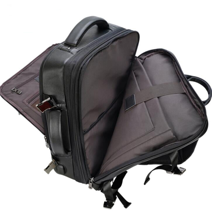 Men's Genuine Leather Backpack Laptop Bag Expandable Multi-level Multi-functional Business