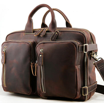 Men's Genuine Leather Briefcase Laptop Bag Bual Backpack Retro Multi-purpose Diagonal