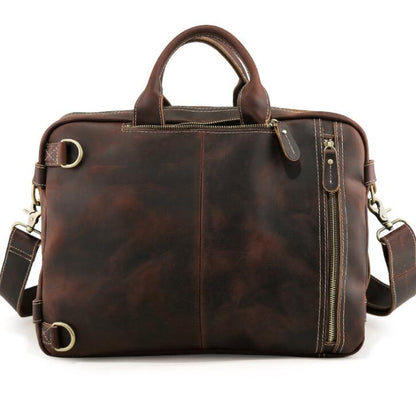 Men's Genuine Leather Briefcase Laptop Bag Bual Backpack Retro Multi-purpose Diagonal