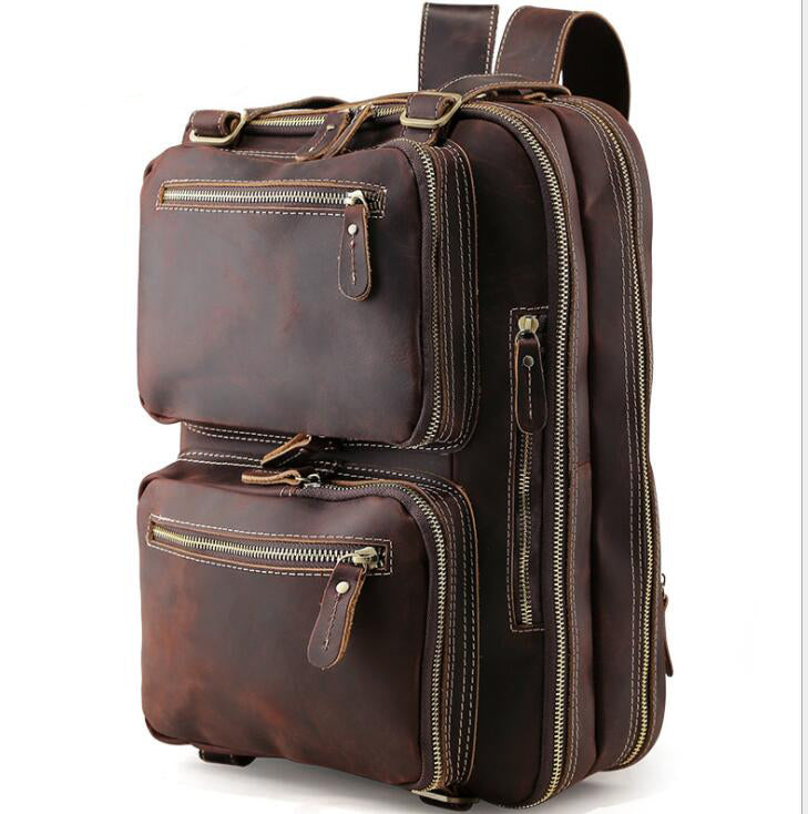 Men's Genuine Leather Briefcase Laptop Bag Bual Backpack Retro Multi-purpose Diagonal