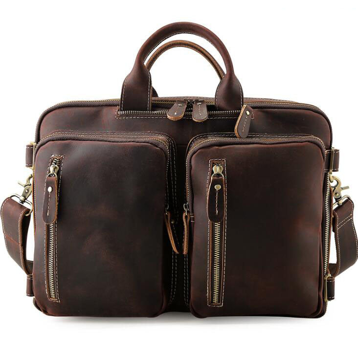 Men's Genuine Leather Briefcase Laptop Bag Bual Backpack Retro Multi-purpose Diagonal