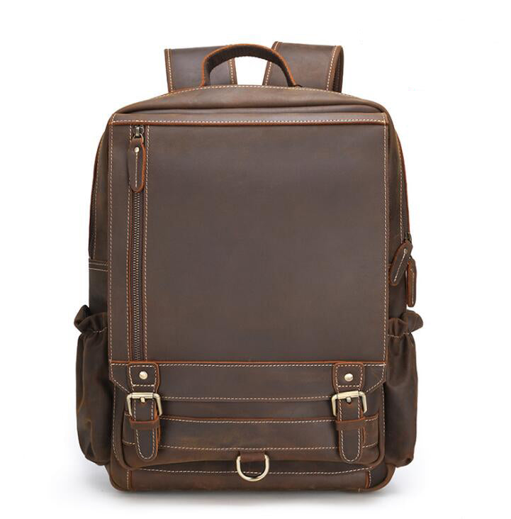 Men's Genuine Leather Backpack Laptop Bag Retro Large Capacity Student School