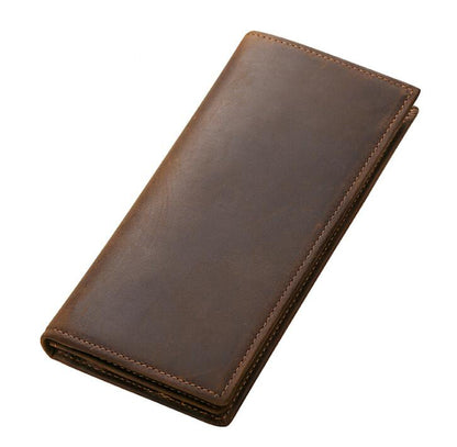 Men's Genuine Leather Wallet Money Clip Retro Long Business Picture Frame