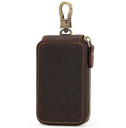 Men's Genuine Leather Keychain Large Capacity Retro Zipper