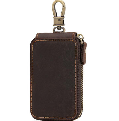 Men's Genuine Leather Keychain Large Capacity Retro Zipper