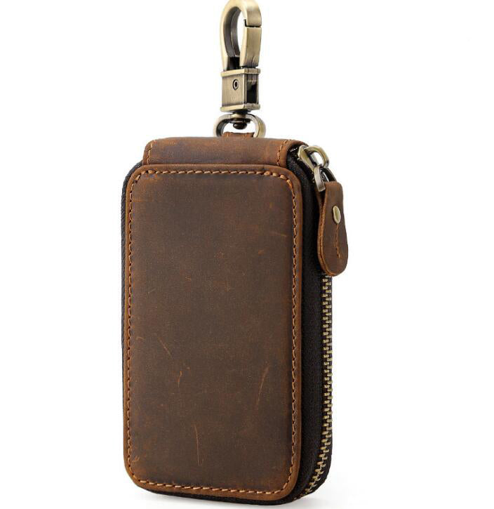 Men's Genuine Leather Keychain Large Capacity Retro Zipper