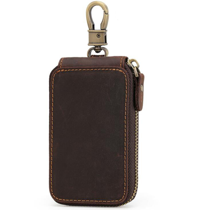 Men's Genuine Leather Keychain Large Capacity Retro Zipper