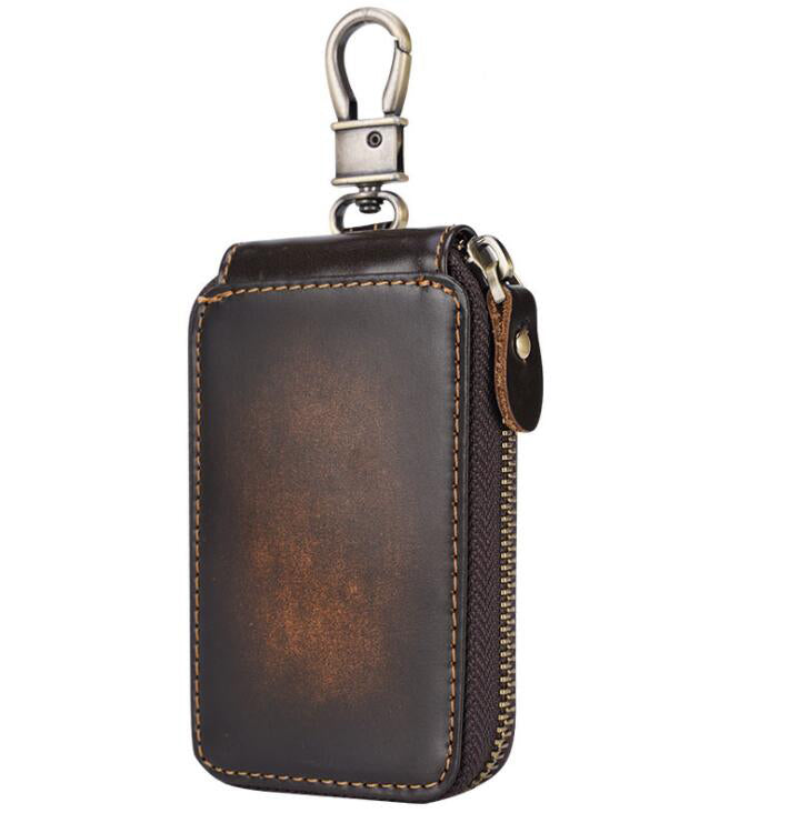 Men's Genuine Leather Keychain Large Capacity Retro Zipper