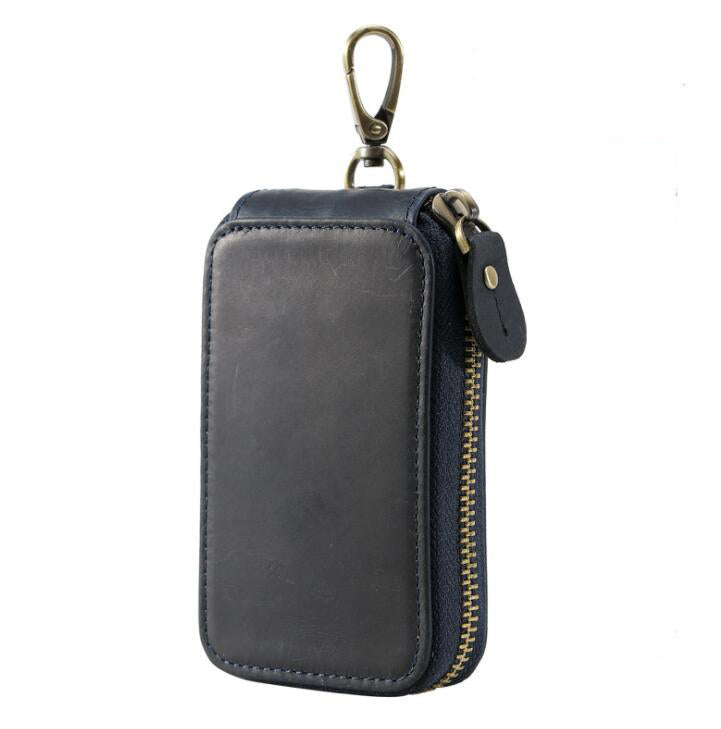 Men's Genuine Leather Keychain Large Capacity Retro Zipper