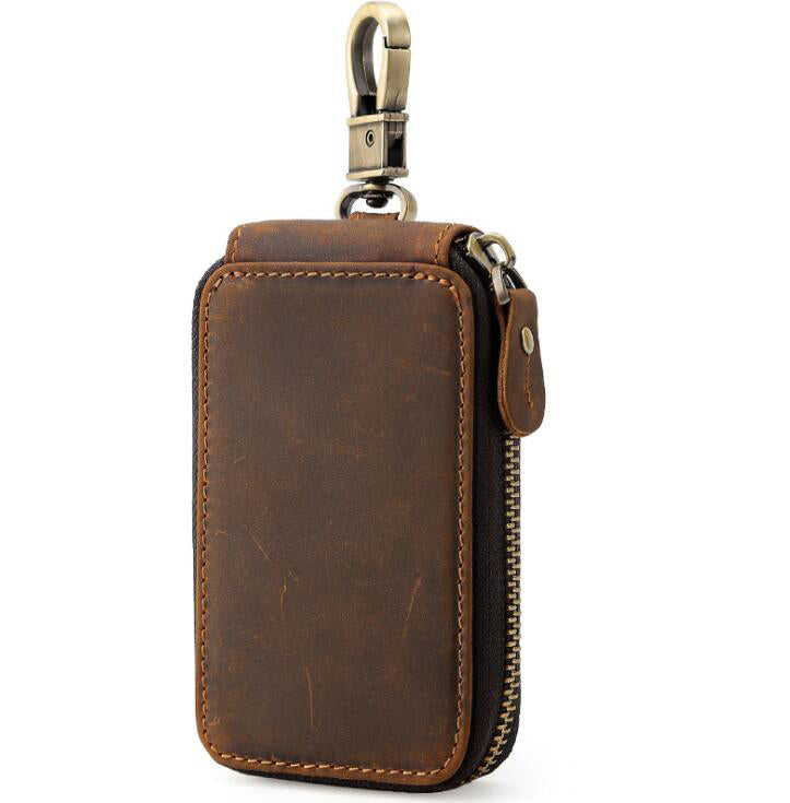 Men's Genuine Leather Keychain Large Capacity Retro Zipper