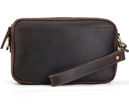 Men's Genuine Leather Cosmetic Toiletry Bag Phone Multifunctional