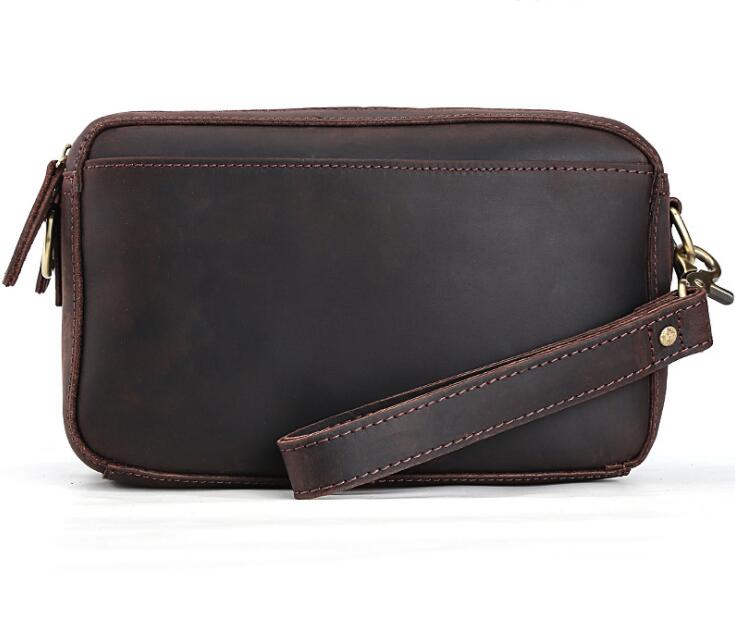 Men's Genuine Leather Cosmetic Toiletry Bag Phone Multifunctional