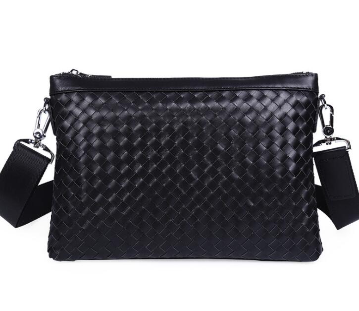 Men's Genuine Leather Packing Organizer Clutch Bag Phone Hand-woven Dual Handbag