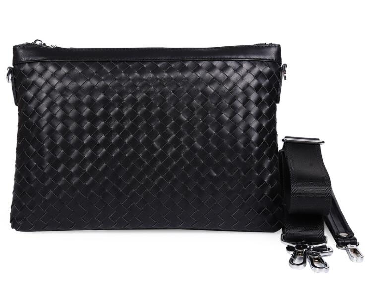 Men's Genuine Leather Packing Organizer Clutch Bag Phone Hand-woven Dual Handbag