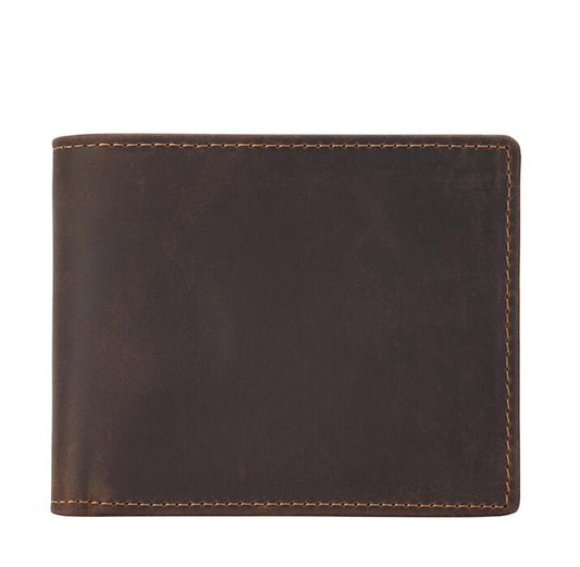 Men's Genuine Leather Wallet Retro Simple Short Rfid 2 Folding Money Clip