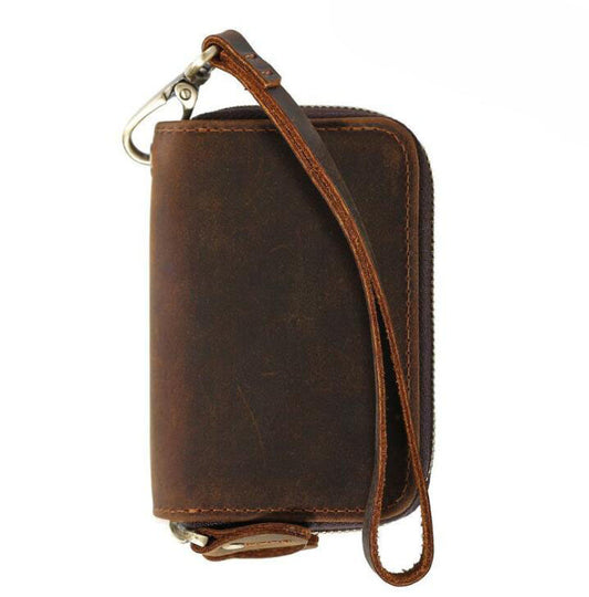 Men's Genuine Leather Keychain Double-layer Zipper Multi-function Small