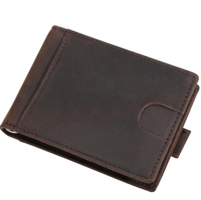 Men's Genuine Leather Wallet Money Clip Retro Multifunction Pull Anti-rfid