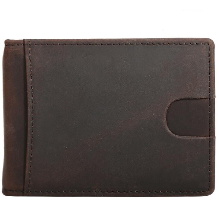 Men's Genuine Leather Wallet Money Clip Retro Multifunction Pull Anti-rfid