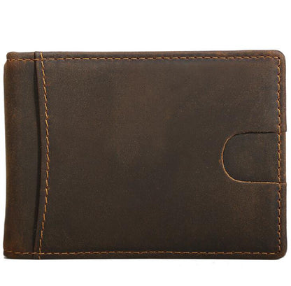 Men's Genuine Leather Wallet Money Clip Retro Multifunction Pull Anti-rfid