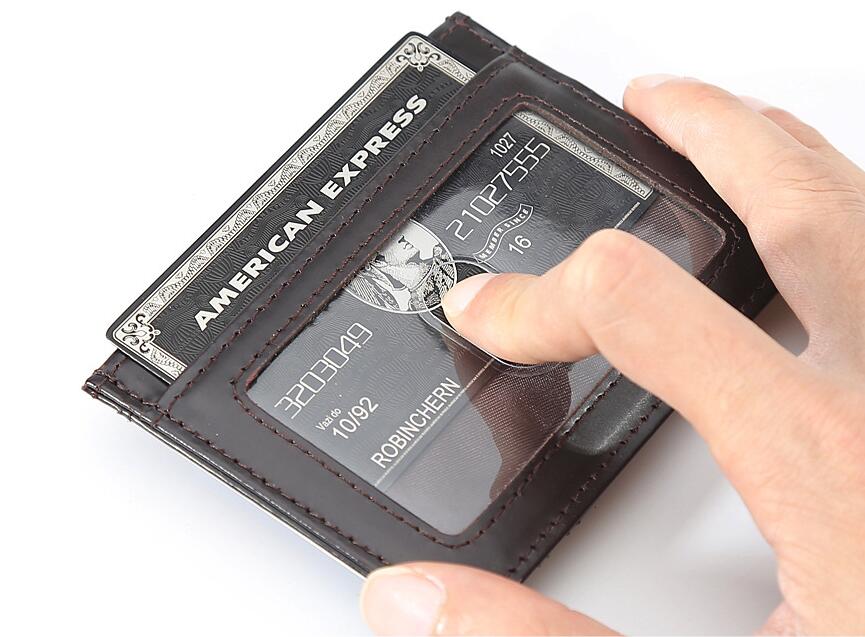 Men's Genuine Leather Wallet Short Open-edge Beaded Coin Money Clip