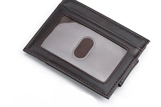 Men's Genuine Leather Wallet Short Open-edge Beaded Coin Money Clip