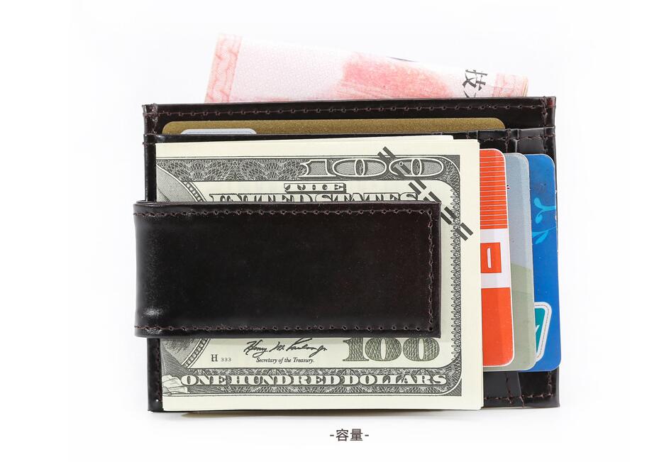 Men's Genuine Leather Wallet Short Open-edge Beaded Coin Money Clip