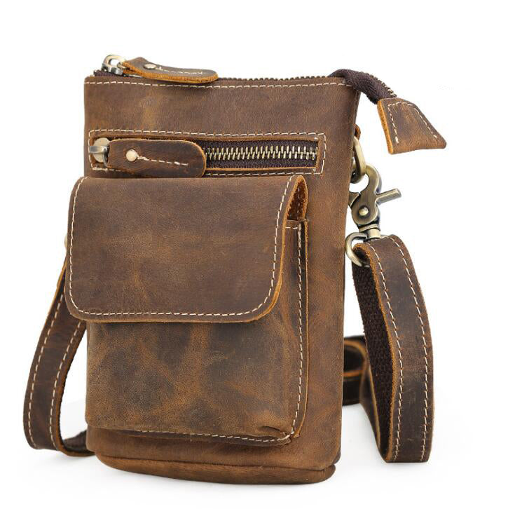 Men's Genuine Leather Handbag Phone Bag Retro Outdoor Wear Belt Clip