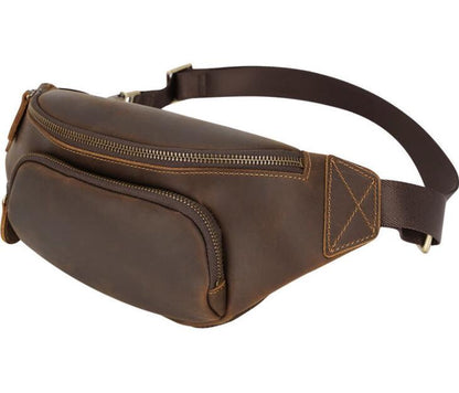 Men's Genuine Leather Fanny Pack Waist Bag Phone Ins Retro Shoulder Casual