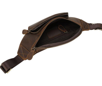 Men's Genuine Leather Fanny Pack Waist Bag Phone Ins Retro Shoulder Casual