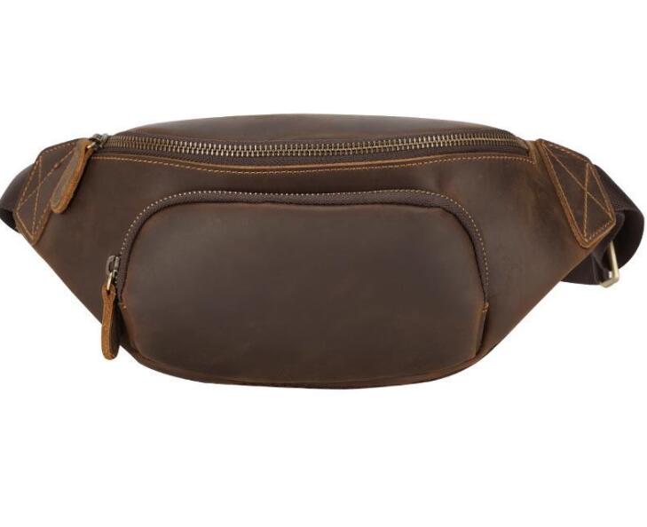 Men's Genuine Leather Fanny Pack Waist Bag Phone Ins Retro Shoulder Casual