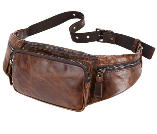 Men's Genuine Leather Fanny Pack Waist Bag Tablet Multi-level Multifunctional Riding Diagonal