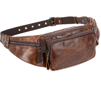 Men's Genuine Leather Fanny Pack Waist Bag Tablet Multi-level Multifunctional Riding Diagonal