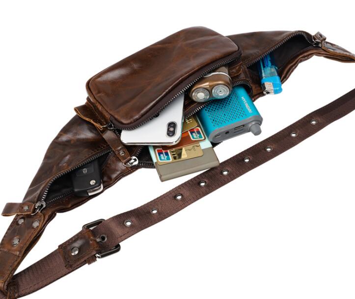 Men's Genuine Leather Fanny Pack Waist Bag Tablet Multi-level Multifunctional Riding Diagonal