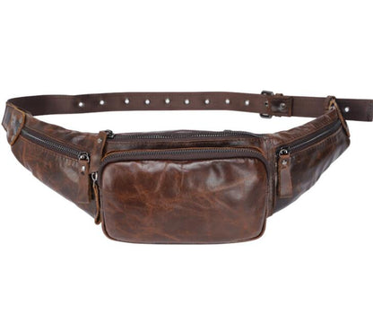 Men's Genuine Leather Fanny Pack Waist Bag Tablet Multi-level Multifunctional Riding Diagonal