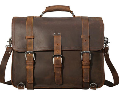 Men's Genuine Leather Briefcase Laptop Bag Multifunctional Large Capacity Outdoor