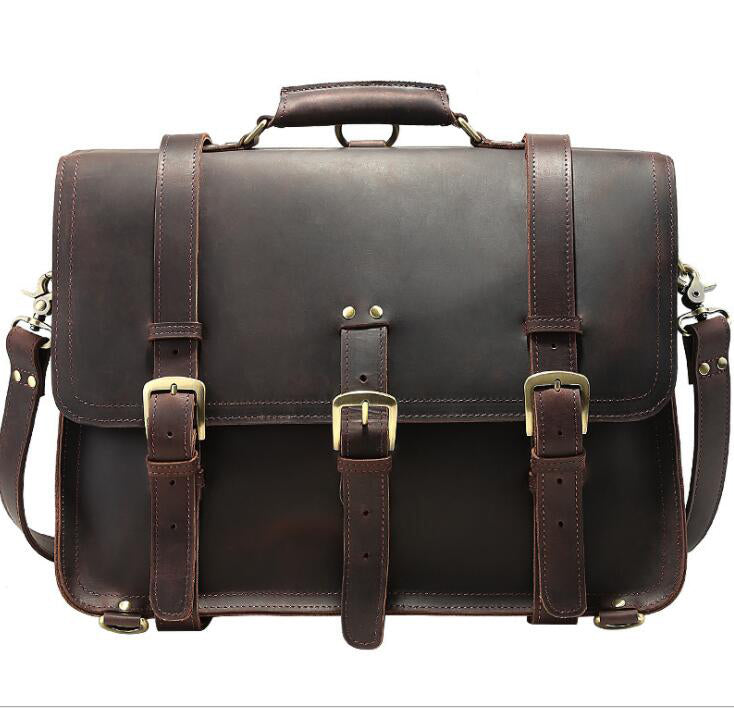 Men's Genuine Leather Briefcase Laptop Bag Multifunctional Large Capacity Outdoor